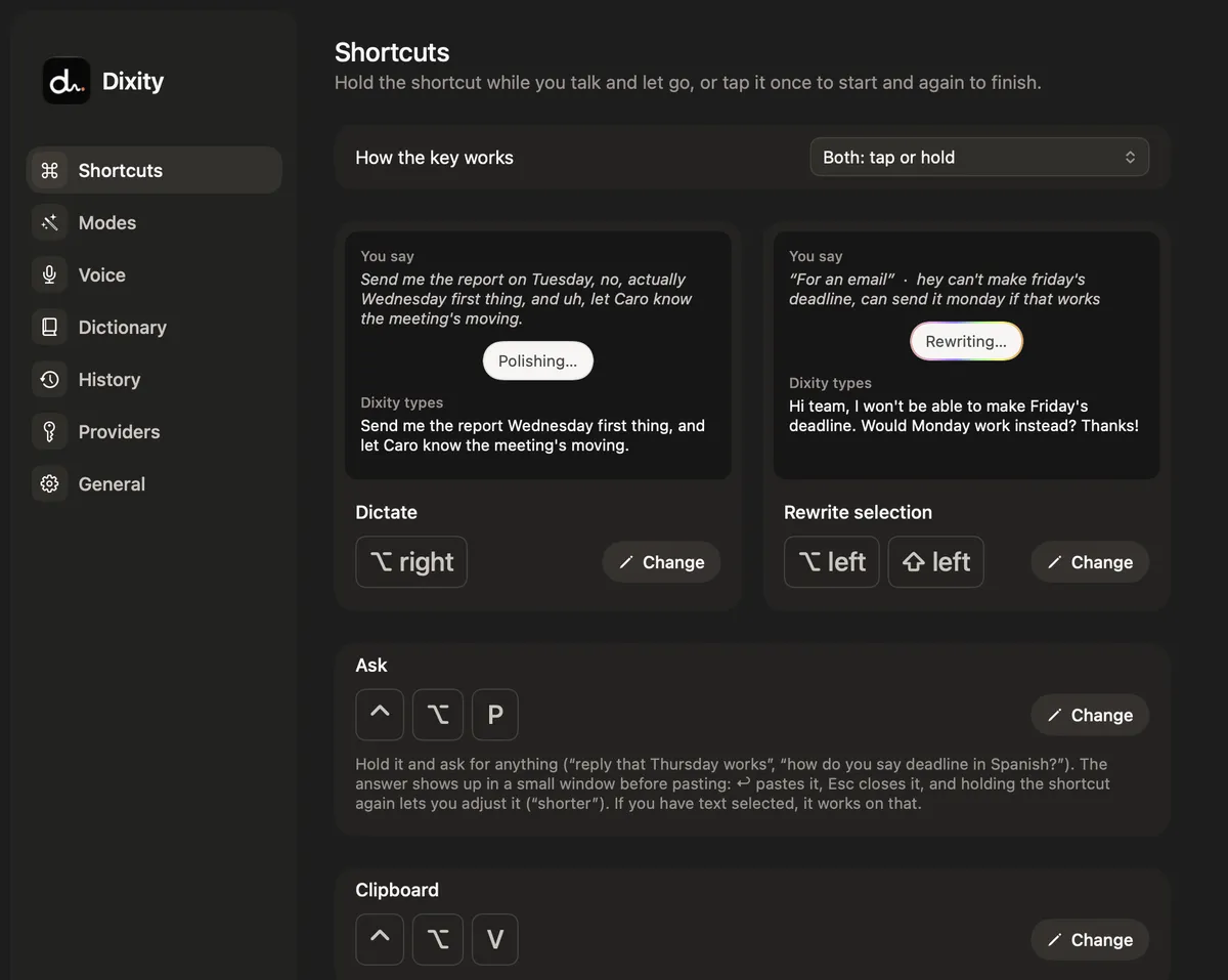 Dixity: Shortcuts