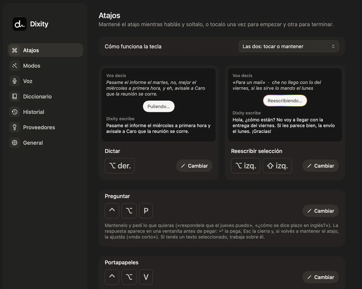Dixity: Atajos
